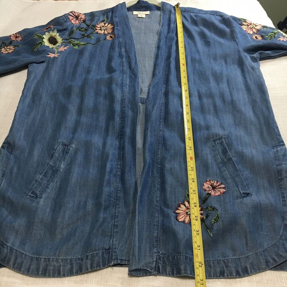 Style & Co Embroidered Chambray Kimono L Open Front  Boho Cottagecore Festival - Picture 14 of 16